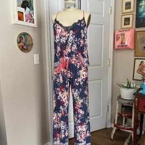 Anthropologie NAVY Floral Peony print Tank cami & Pants Pajama pant Set *SMALL*